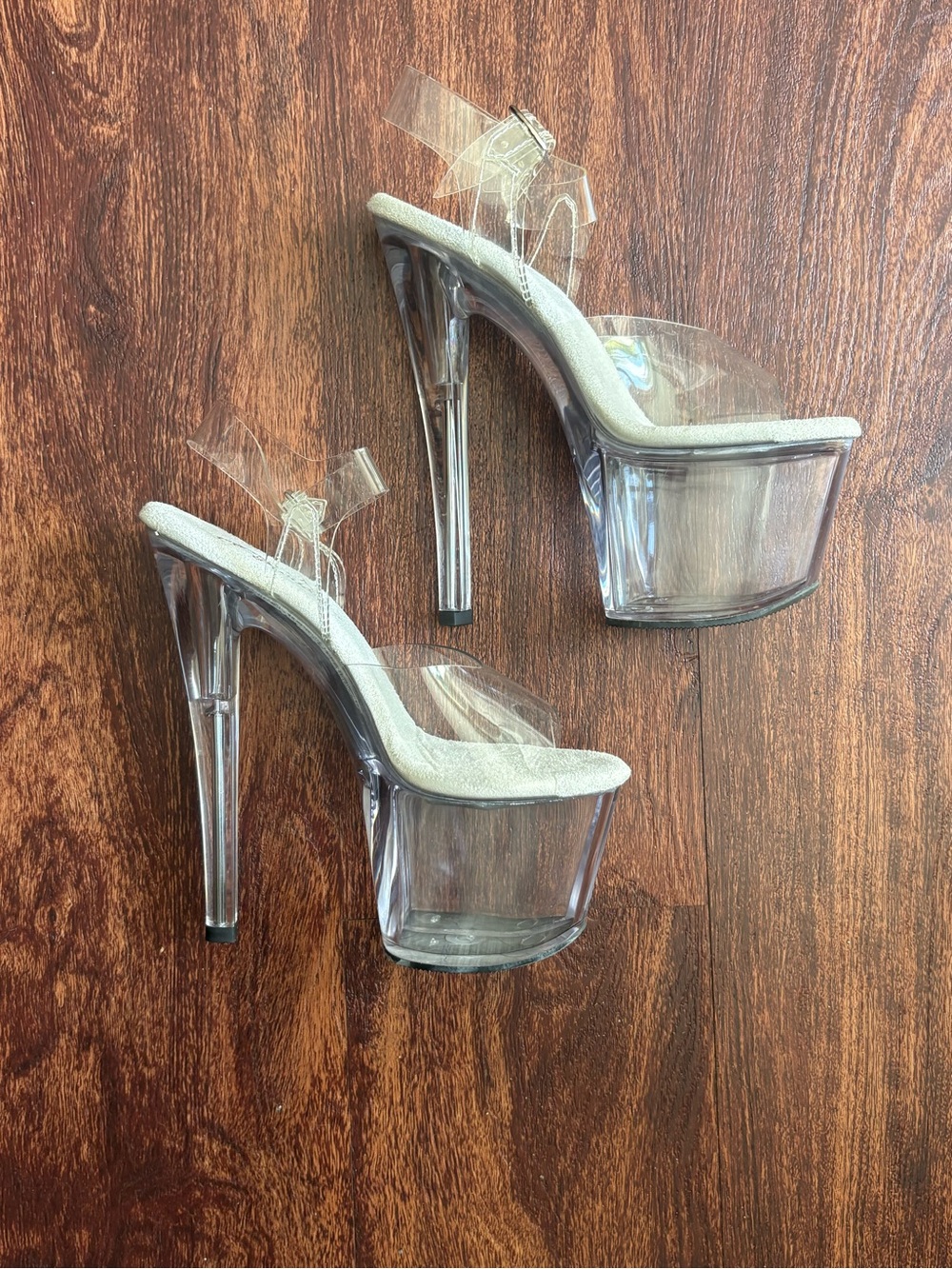 Pleasers Clear 7” Platform High Heel Sandals - Transparent Strappy Women's Shoes - Picture 2 of 6
